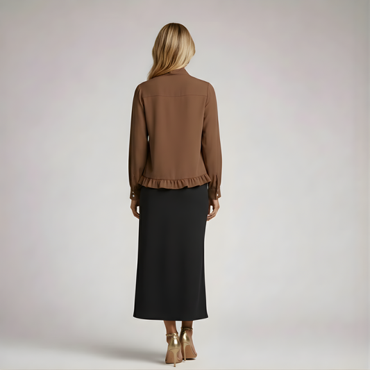 Elena | Elegant tie-neck blouse with lantern sleeves