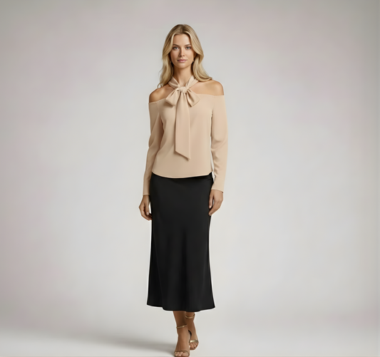 Clara | Off-shoulder long-sleeve women’s blouse with bow