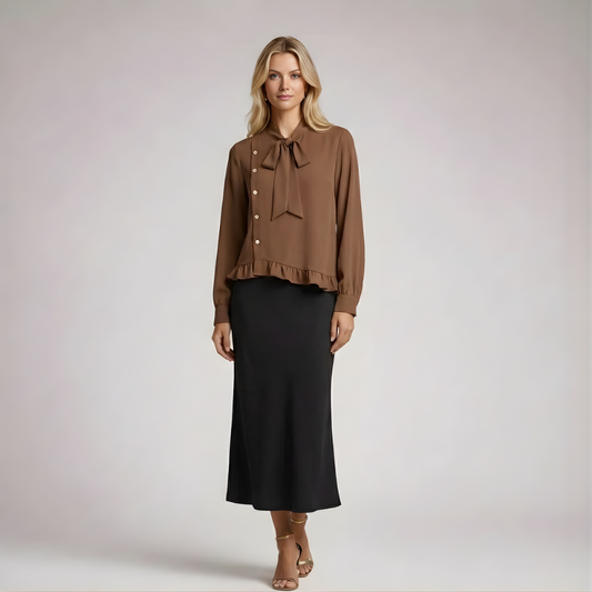 Elena | Elegant tie-neck blouse with lantern sleeves