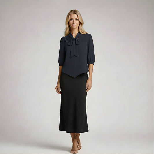 Sofia | Satin women’s blouse with bow and half sleeves