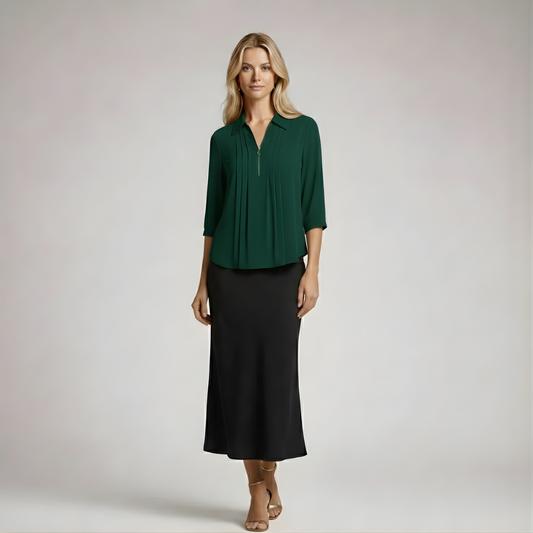 Amelia | Elegant pleated blouse with half sleeves